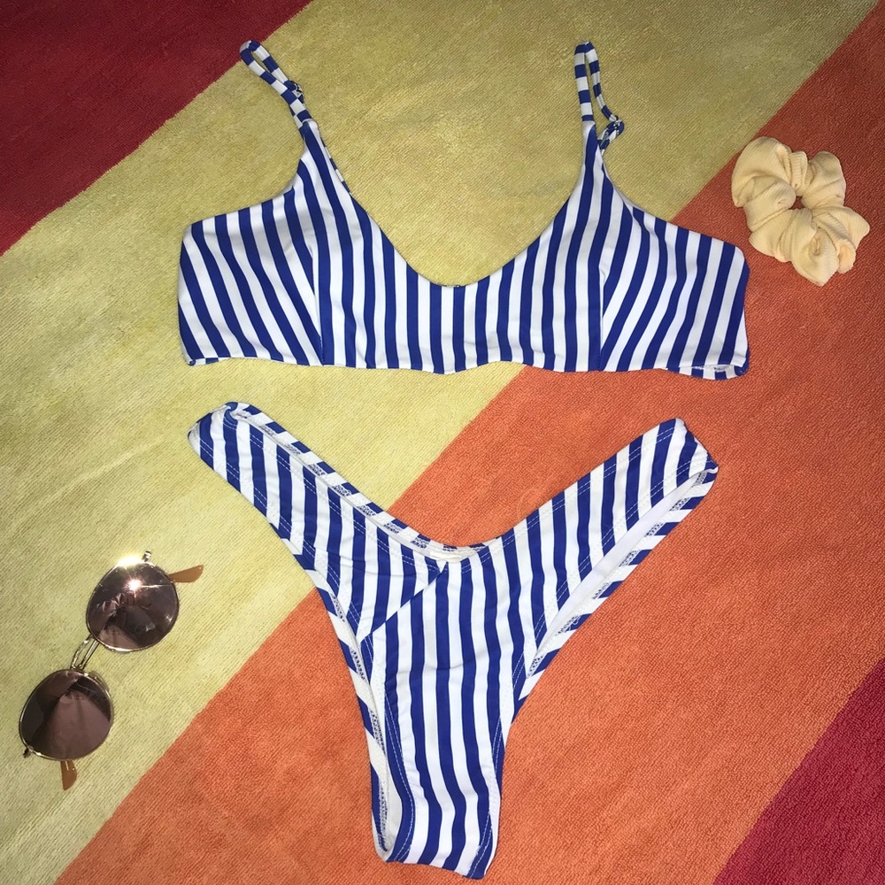 NWOT Med Blue & White Stripe High Cut SHEIN Bikini